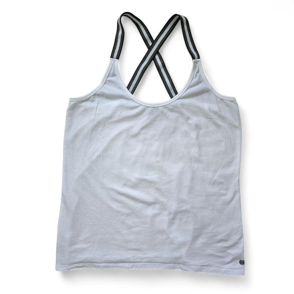 GARCIA Striped Racerback Tank Top Striped Straps Size XL Off White